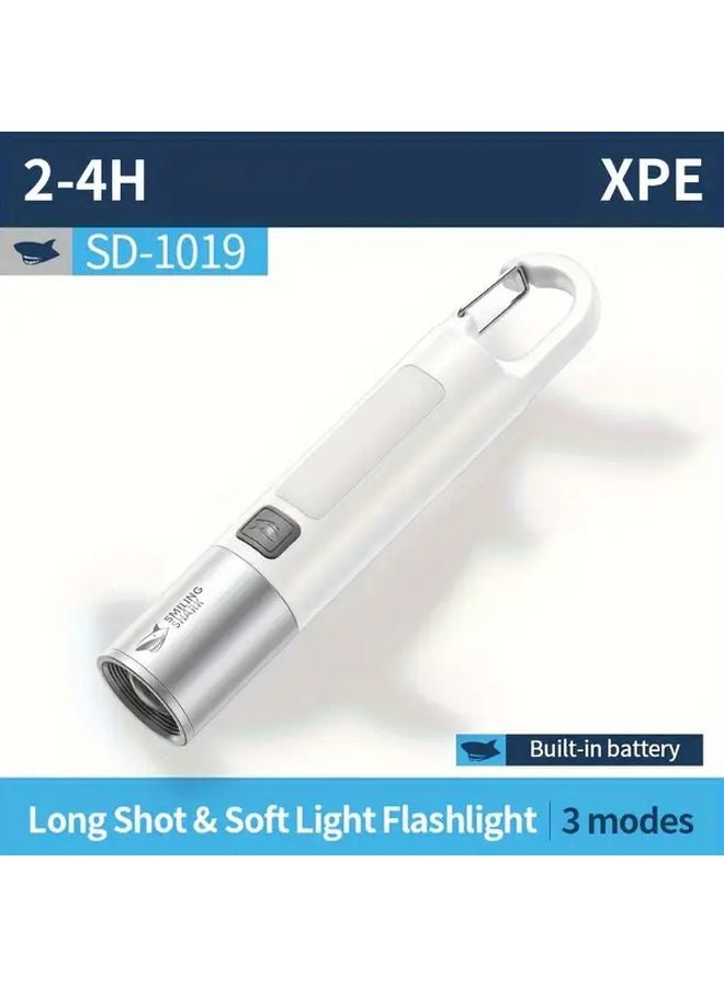 SD 1019 White Smiling Shark XPE LED Flashlight Super Bright 3 Modes Type C Rechargeable - Image 1