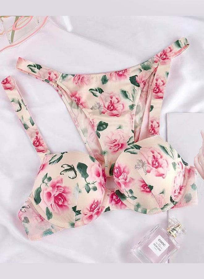 MARGOUN Women 38B Size Lingerie Set Push Up Bra 2 Piece Underwear Set Floral Print Lingerie Set White - Image 3