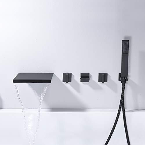 sumerain Wall Mount Waterfall Tub Filler Faucet with Hand Shower High Flow Matte Black Bathtub Faucet,SUMERAIN - Image 5