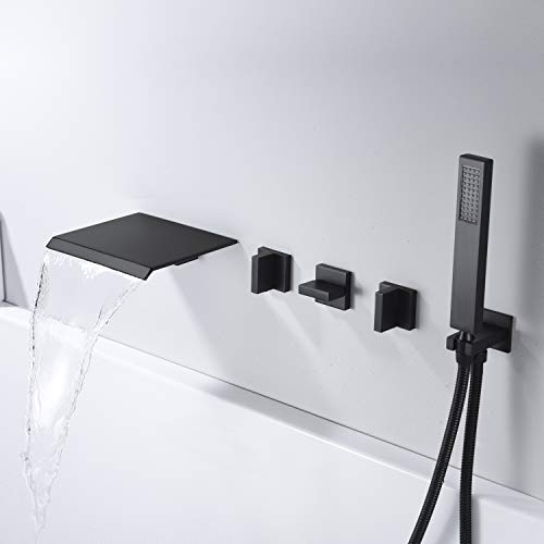 sumerain Wall Mount Waterfall Tub Filler Faucet with Hand Shower High Flow Matte Black Bathtub Faucet,SUMERAIN - Image 4