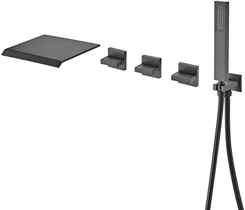 sumerain Wall Mount Waterfall Tub Filler Faucet with Hand Shower High Flow Matte Black Bathtub Faucet,SUMERAIN - Image 1