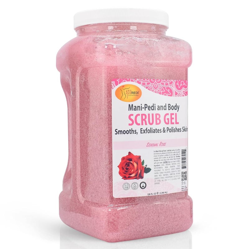 SPA REDI â€“ Sensual Rose Pumice Scrub Gel, Exfoliating, Hydrating & Nourishing, Infused with Hyaluronic Acid, Amino Acids, Panthenol and Comfrey Extract for Glowy Smooth Skin â€“ 128oz Gallon - Image 1