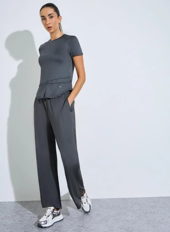 Styli Active Charcoal Logo Asymmetric Stitch Detail Top