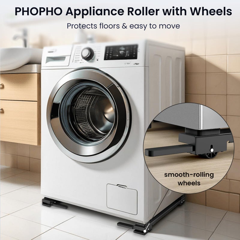 PHOPHO Appliance Slider Heavy Duty with Wheels, Adjustable Appliance Roller Base Max 32", Lockable Furniture Mover for Hardwood Floors, Easy Move for Refrigerator, Dryer, Dishwasher, Washing Machine (Black) - Image 5