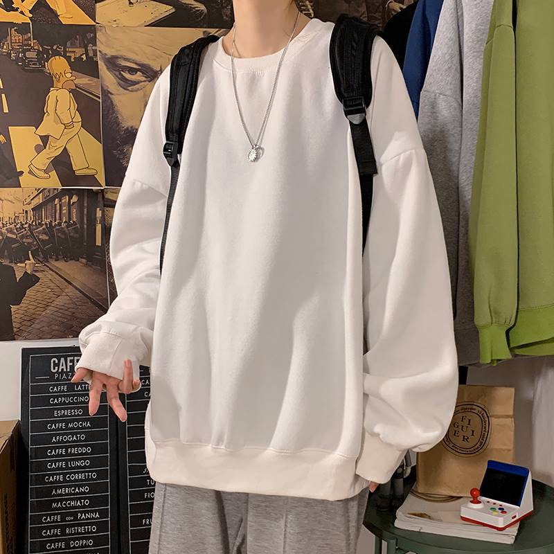 Mens Autumn and Winter Fun Animation Cartoon Letter Printing Long Sleeve fleece-lined Hooded Thin Sweatshirt Mens Couple Jacket Pullover sweater white air layer 