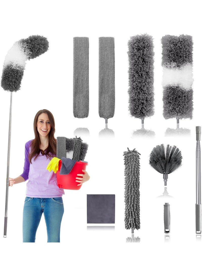 Bukela 9 Pack Microfiber Feather Duster with Extendable Long Pole, Bendable Washable Duster Brush, Multi‑Head Cleaning Kit for Ceiling Fan, High Corner, Furniture, Car, Home Dust Cleaning - Image 1