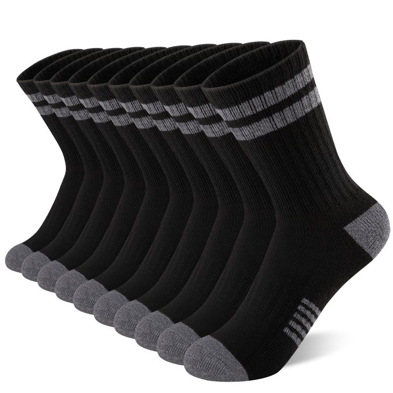 Comfoex 10 Pairs Boys Crew Long Athletic Socks for 4-6 6-8 8-10 Years Old Kids - Calf Sports Half Cushioned - Image 1