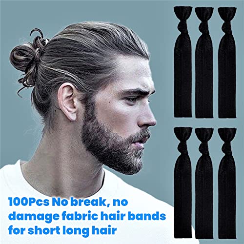 79STYLE 100pcs Elastic Hair Ties Ouchless No Pull Black Ribbon Hair Ties Ponytail Holders Bulk For Women Yoga Twist Fabric Hair Bands Hand Knotted Fold Over Solid Hair Accessory (Black) - Image 2