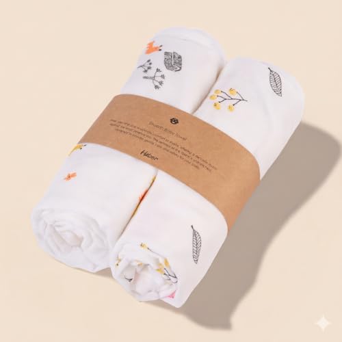 HABER Organic Cotton Muslin Baby Bath Towel 70x100 Pack of 2|4 Layer Ultra Soft Skin Safe Muslin | Highly Absorbent Quick Dry Newborn Towel for Sensitive Skin | Gentle Towel for Infants & Toddlers - Image 1