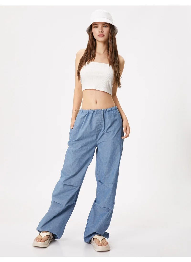 KOTON Denim Parachute Trousers Cotton with Elastic Waist Stopper