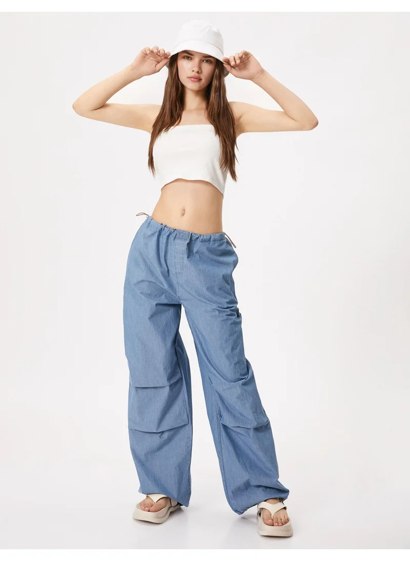 KOTON Denim Parachute Trousers Cotton with Elastic Waist Stopper