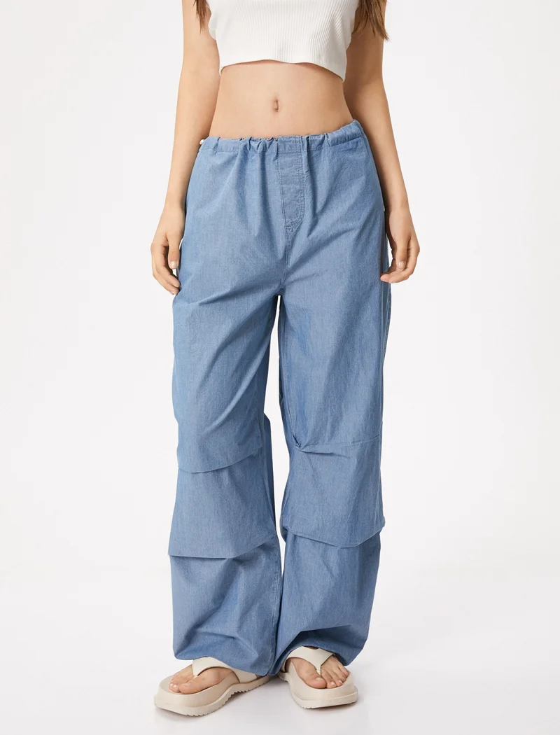 KOTON Denim Parachute Trousers Cotton with Elastic Waist Stopper