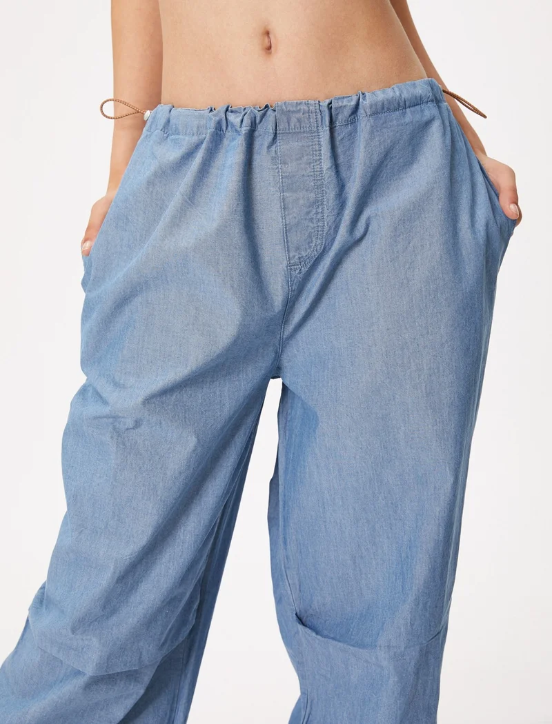 KOTON Denim Parachute Trousers Cotton with Elastic Waist Stopper