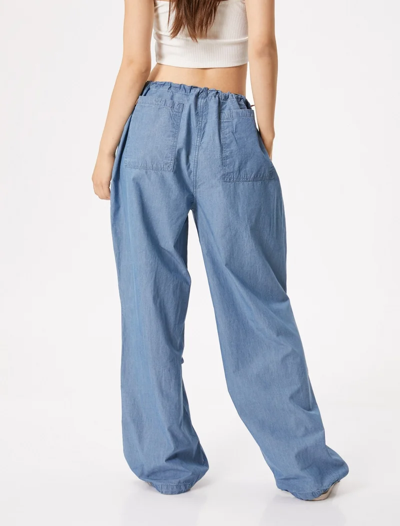 KOTON Denim Parachute Trousers Cotton with Elastic Waist Stopper