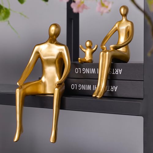 Quoowiit Gold Decor Family Statue Shelf Decor, Abstract Modern Home Decorations Family Sculpture, Minimalist Miniature Coffee Table Ornament Figurines for Office Bookshelf Living Room Bedroom 3 Piece - Image 1