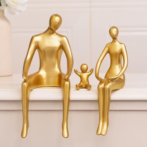 Quoowiit Gold Decor Family Statue Shelf Decor, Abstract Modern Home Decorations Family Sculpture, Minimalist Miniature Coffee Table Ornament Figurines for Office Bookshelf Living Room Bedroom 3 Piece - Image 2
