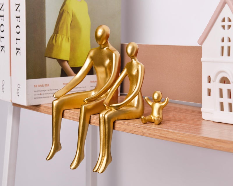 Quoowiit Gold Decor Family Statue Shelf Decor, Abstract Modern Home Decorations Family Sculpture, Minimalist Miniature Coffee Table Ornament Figurines for Office Bookshelf Living Room Bedroom 3 Piece - Image 5