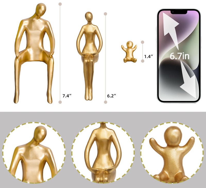 Quoowiit Gold Decor Family Statue Shelf Decor, Abstract Modern Home Decorations Family Sculpture, Minimalist Miniature Coffee Table Ornament Figurines for Office Bookshelf Living Room Bedroom 3 Piece - Image 4