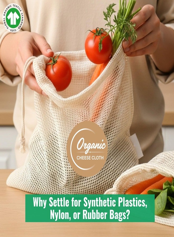 Whitewrap Produce Bags | Storage Bags with Drawstrings | Cotton Mesh Bag for Vegetables, Fruit, Onion & Grocery Shopping| Reusable Food Bag| Cloth Shoe Bag| 6 Pack 7"x10" Small - Natural - Image 2