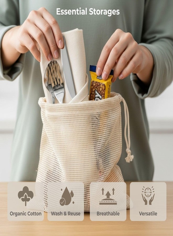 Whitewrap Produce Bags | Storage Bags with Drawstrings | Cotton Mesh Bag for Vegetables, Fruit, Onion & Grocery Shopping| Reusable Food Bag| Cloth Shoe Bag| 6 Pack 7"x10" Small - Natural - Image 3