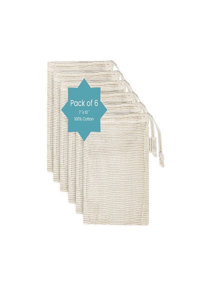 Whitewrap Produce Bags | Storage Bags with Drawstrings | Cotton Mesh Bag for Vegetables, Fruit, Onion & Grocery Shopping| Reusable Food Bag| Cloth Shoe Bag| 6 Pack 7"x10" Small - Natural - Image 1