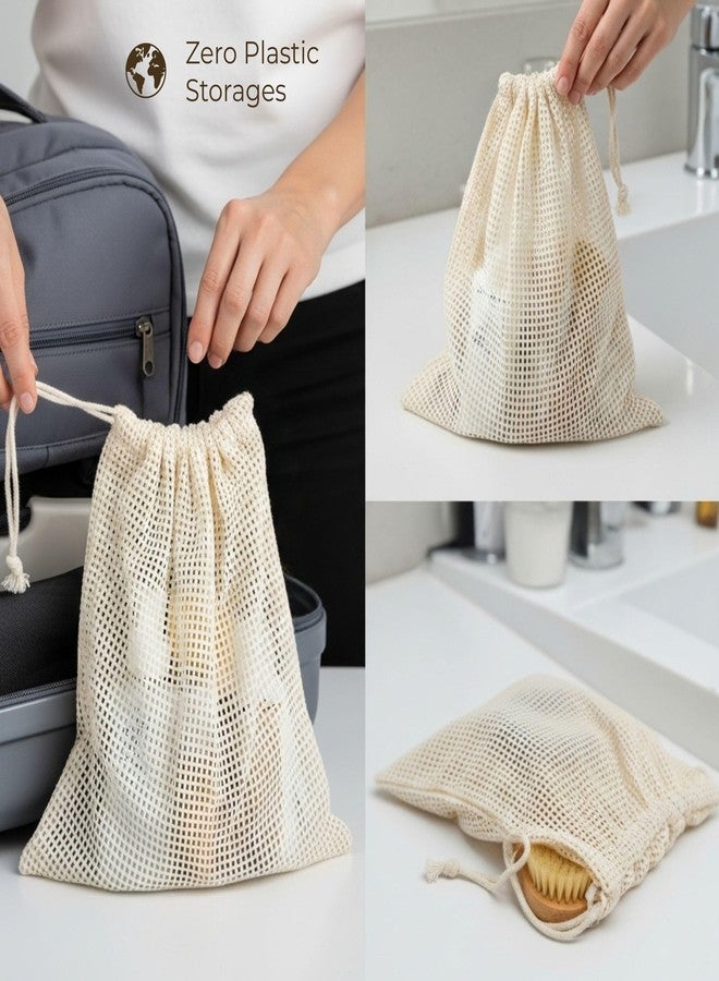 Whitewrap Produce Bags | Storage Bags with Drawstrings | Cotton Mesh Bag for Vegetables, Fruit, Onion & Grocery Shopping| Reusable Food Bag| Cloth Shoe Bag| 6 Pack 7"x10" Small - Natural - Image 5