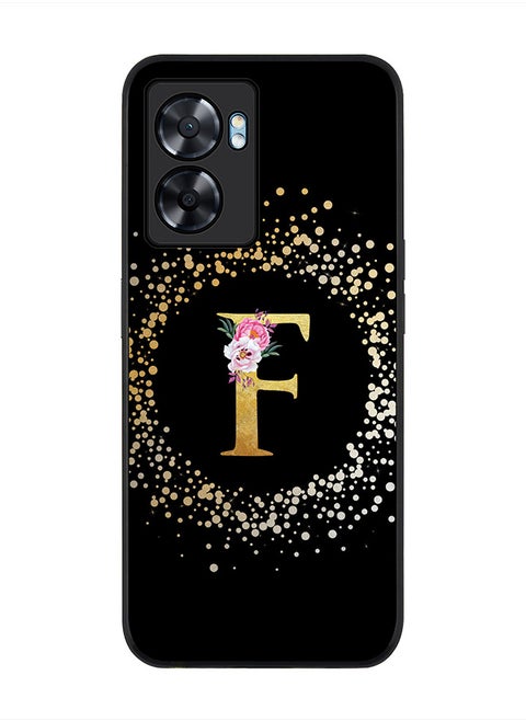 Rugged Black edge case for Oppo A57, Slim fit Rubber Edges Thin Cover -  Custom Monogram Initial Letter Floral Pattern Alphabet - F  (Black )