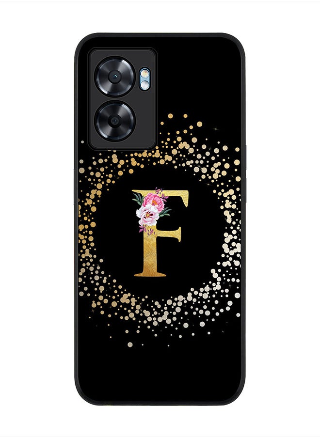 Stylizedd Rugged Black edge case for Oppo A57, Slim fit Rubber Edges Thin Cover -  Custom Monogram Initial Letter Floral Pattern Alphabet - F  (Black )  - Image 1
