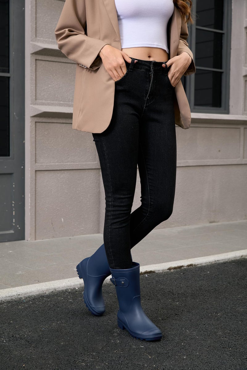 Fubotao Women's Mid Calf Rain Boots Waterproof Fashion Garden Shoes Anti-slipping Rainboots For Women Comfortable Insole Light Rain Shoes - Image 2
