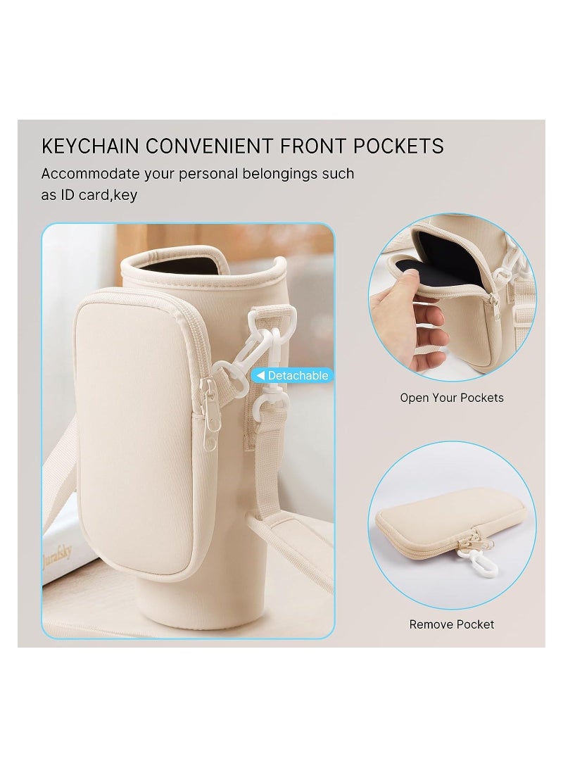 Generic Water Bottle Carrier Bag Compatible with Stanley 40 Oz Tumbler, Water Bottle Holder with Shoulder Strap and Phone Pocket, Bottle Accessories for Walking Hiking Travelling, Beige  - Image 3