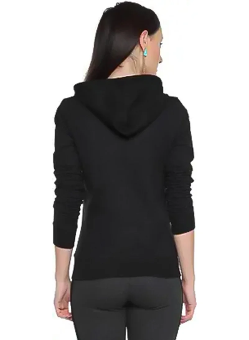Campus Sutra Women's Onyx Black Buzz-Off Print Pullover Hoodie