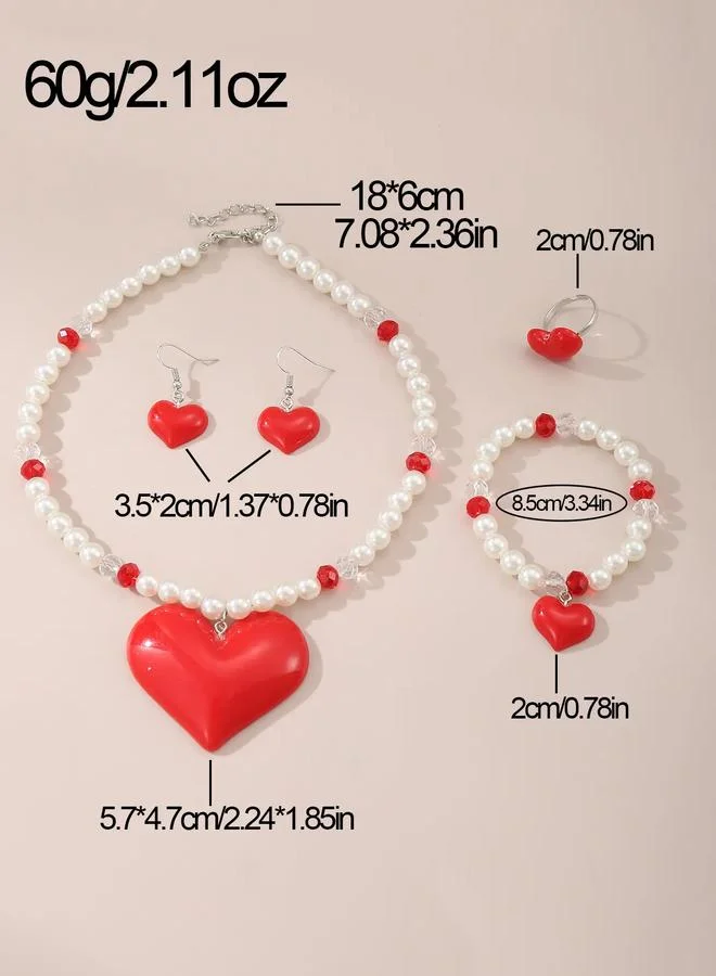 Take Two  Girls Heart Charm Pearl Necklace, Bracelet, Earrings and Ring Set for Women | Best Price UAE