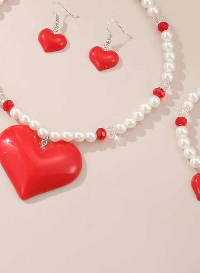 Take Two  Girls Heart Charm Pearl Necklace, Bracelet, Earrings and Ring Set for Women | Best Price UAE