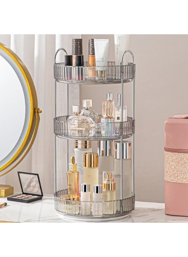 Aveniee Rotating Makeup Organizer for Vanity 3 Tier Perfume Skincare Organizers and Storage for Bathroom Countertop Clear Spinning Counter Cosmetic Holder for DresserGrey - Image 1