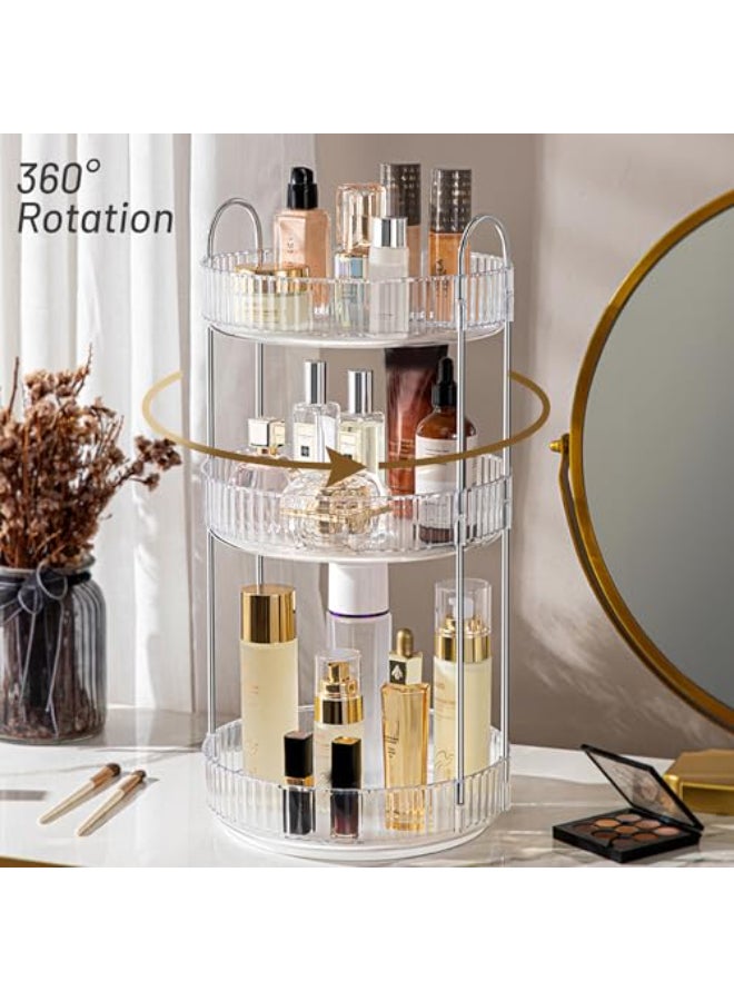 Aveniee Rotating Makeup Organizer for Vanity 3 Tier Perfume Skincare Organizers and Storage for Bathroom Countertop Clear Spinning Counter Cosmetic Holder for DresserGrey - Image 3