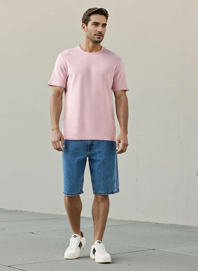 Splash FAV Textured Relaxed Fit T-shirt with Crew Neck