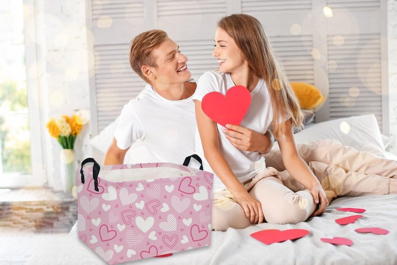 DDBASKET Rectangular Valentine's Day Baskets,Heart Basket,Pink Girls Basket Kids Storage Bin Love Room Decor for Home.(Pink Striped Heart) - Image 3