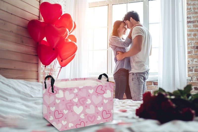 DDBASKET Rectangular Valentine's Day Baskets,Heart Basket,Pink Girls Basket Kids Storage Bin Love Room Decor for Home.(Pink Striped Heart) - Image 4