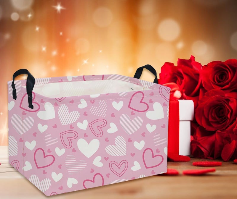 DDBASKET Rectangular Valentine's Day Baskets,Heart Basket,Pink Girls Basket Kids Storage Bin Love Room Decor for Home.(Pink Striped Heart) - Image 5