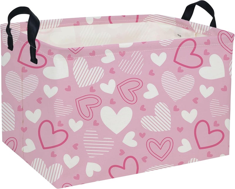 DDBASKET Rectangular Valentine's Day Baskets,Heart Basket,Pink Girls Basket Kids Storage Bin Love Room Decor for Home.(Pink Striped Heart) - Image 1