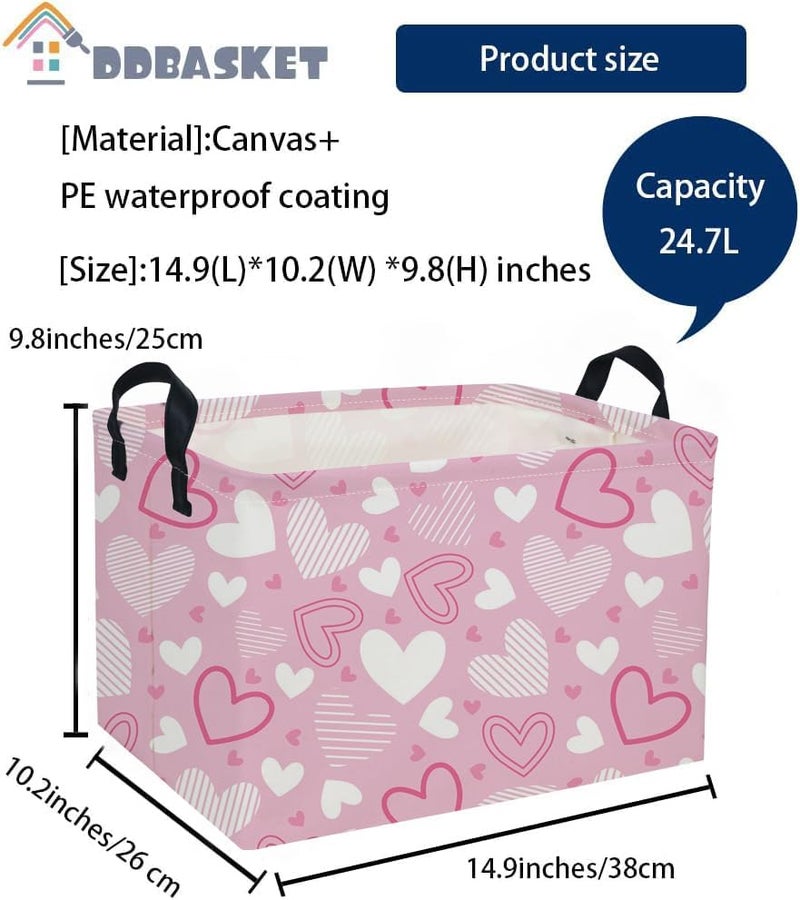 DDBASKET Rectangular Valentine's Day Baskets,Heart Basket,Pink Girls Basket Kids Storage Bin Love Room Decor for Home.(Pink Striped Heart) - Image 2