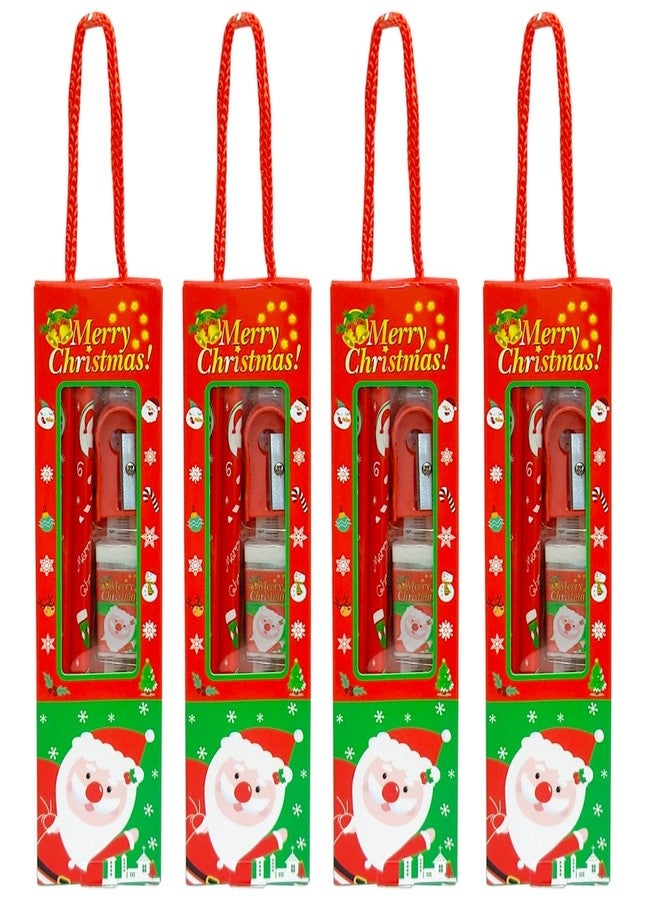 AMANVANI Stationery Set Pack of 6, Santa Theme Stationery Kit with Pencils, Scale, Eraser, Sharpener, Festive Gift for Christmas, Birthday & Kanjak Return Gift for Kids, School Stationery Set (6 Set) - Image 1