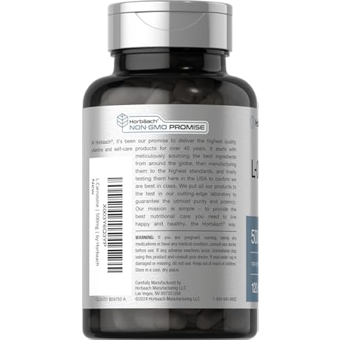 Horbäach L-Carnosine 500mg | 120 Capsule Supplement | Non-GMO & Gluten Free Powder Pills - Image 3