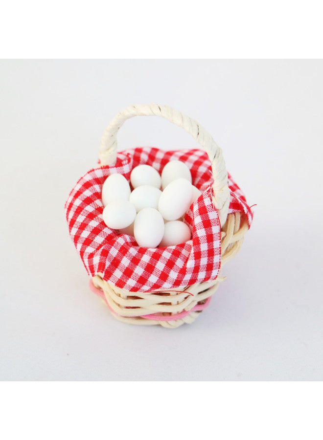 Dollhouse Dollhouse Mini Red Plaid Egg Basket Duck Egg Frame Miniature Simulation Natural Scene Decoration 