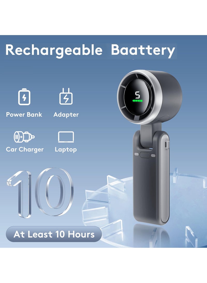 SYOSI Portable Handheld Mini Fan, Black Foldable Turbo Fan with 3600mAh Battery, 50000RPM Speed, USB C Rechargeable, 5-Speed Settings, Digital Display, Ideal for Travel, Camping, Outdoor Use for Women & Men  - Image 3