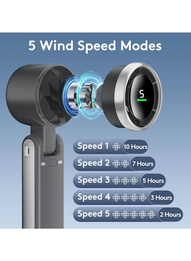 SYOSI Portable Handheld Mini Fan, Black Foldable Turbo Fan with 3600mAh Battery, 50000RPM Speed, USB C Rechargeable, 5-Speed Settings, Digital Display, Ideal for Travel, Camping, Outdoor Use for Women & Men  - Image 4