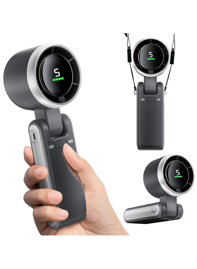 SYOSI Portable Handheld Mini Fan, Black Foldable Turbo Fan with 3600mAh Battery, 50000RPM Speed, USB C Rechargeable, 5-Speed Settings, Digital Display, Ideal for Travel, Camping, Outdoor Use for Women & Men  - Image 1