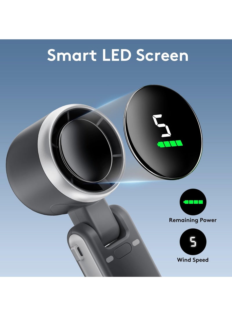 SYOSI Portable Handheld Mini Fan, Black Foldable Turbo Fan with 3600mAh Battery, 50000RPM Speed, USB C Rechargeable, 5-Speed Settings, Digital Display, Ideal for Travel, Camping, Outdoor Use for Women & Men  - Image 5