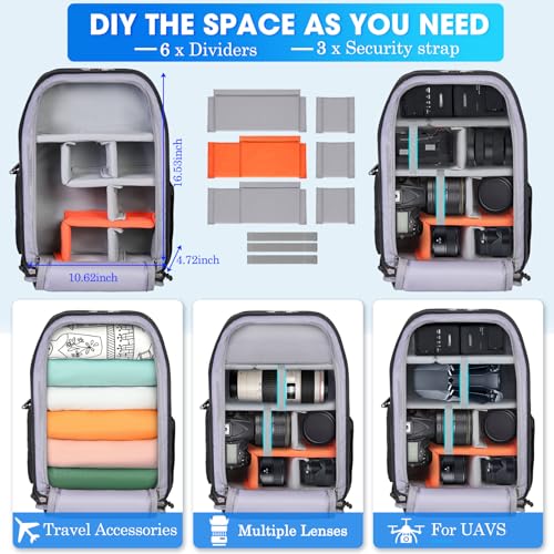 SDYSM Camera Backpack Bag Professional for DSLRSLR Mirrorless Camera Waterproof 156 inch Tactical Camera Bags for Photographers with Rain Cover Tripod Holder Small Bag Photography Backpack Case - Image 3