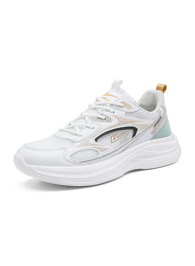 Warrior Men's Autumn Breathable Mesh Shoes New Men's Sports Shoes Thick-soled Running Shoes White Light Green Khaki Size 41